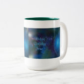 青い宗教的ことわざクリスマスの飾り ツートーンマグカップ (正面右)