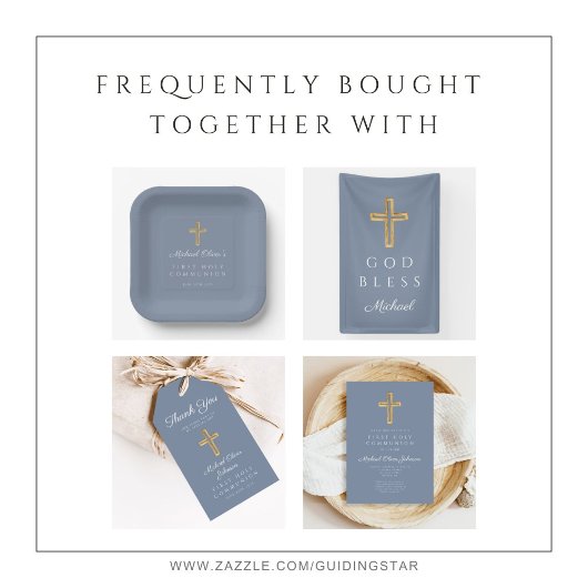 青い宗教的なクロスほこりっぽい男の子最初の聖餐式 スタンダードカクテルナプキン