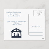 青い宗教的出生クリスマスグリーティングカード シーズンポストカード (裏面)