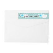 青い宛名ラベルのまわりの天国によって送られる覆い ラップアラウンドラベル (裏面)