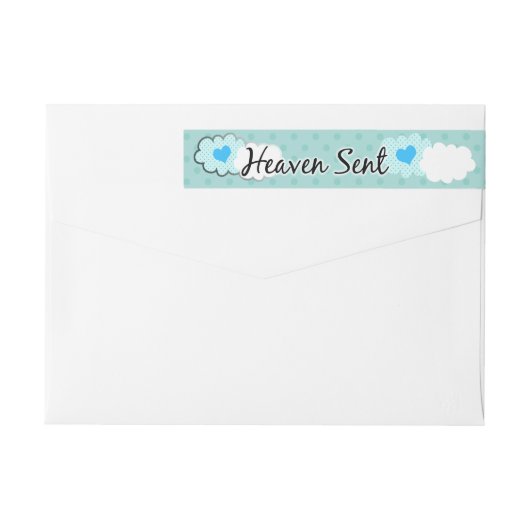 青い宛名ラベルのまわりの天国によって送られる覆い ラップアラウンドラベル (裏面)