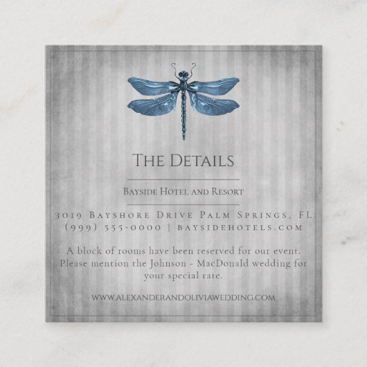 青い宝石で飾られたドラゴン結婚フライ エンクロージャーカード (正面)