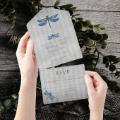 青い宝石で飾られたドラゴン結婚フライ オールインワン招待状