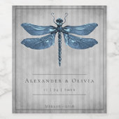 青い宝石で飾られたドラゴン結婚フライ ワインラベル (シングルラベル)