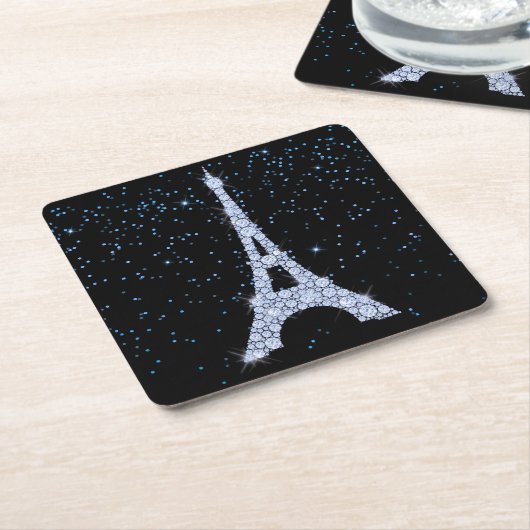 青い宝石のエッフェル塔 スクエアペーパーコースター (アングル)