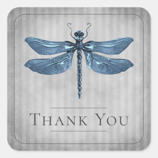 青い宝石のドラゴンフライ結婚の感謝の気持ち スクエアシール (正面)