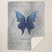 青い宝石を付けた蝶パーソナライズされた類 シェルパブランケット (正面)