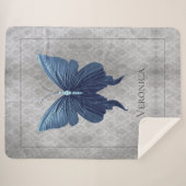 青い宝石を付けた蝶パーソナライズされた類 シェルパブランケット (正面(横))