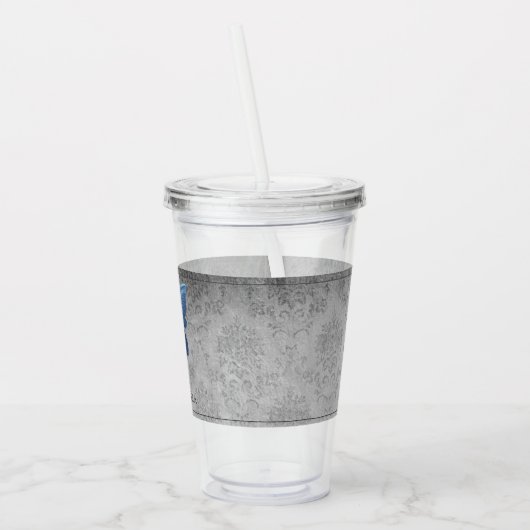 青い宝石を付けた蝶 アクリルタンブラー (左)