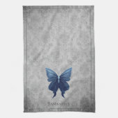 青い宝石を付けた蝶 キッチンタオル (縦)