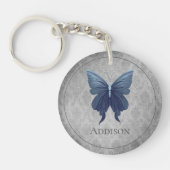 青い宝石を付けた蝶 キーホルダー (正面)