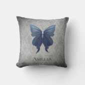 青い宝石を付けた蝶 クッション (正面)