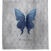 青い宝石を付けた蝶 シャワーカーテン (正面)