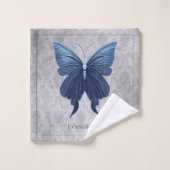 青い宝石を付けた蝶 バスタオルセット (ウォッシュタオル)