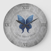 青い宝石を付けた蝶 ラージ壁時計 (正面)