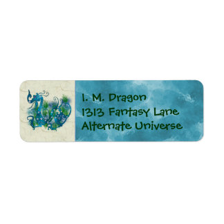 青い宝石を飾ったドラゴン ラベル