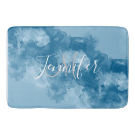 青い宝石トーン水色モノグラム名 バスマット