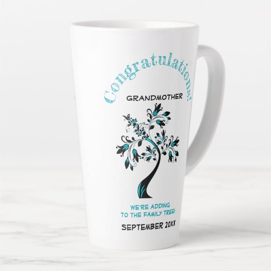 青い家族の木になる祖母のお知らせ カフェラテマグ (右アングル)