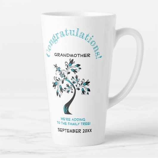 青い家族の木になる祖母のお知らせ カフェラテマグ (右)