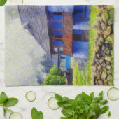 青い家絵画 キッチンタオル (折り畳み)