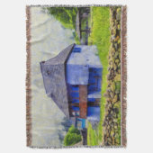 青い家絵画 スローブランケット (正面縦)
