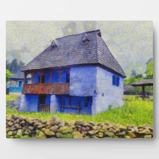 青い家絵画 フォトプラーク (正面)