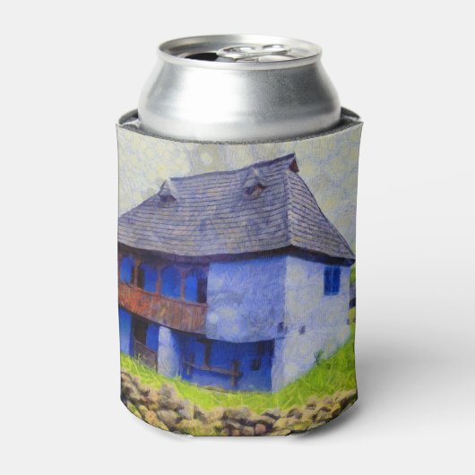 青い家絵画 缶クーラー (缶正面)