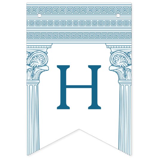 青い寺院の柱が付いたギリシャの誕生日パーティー バンティングフラッグ (第2の旗)