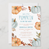 青い小さなかぼちゃが途中の男の子の赤ちゃんシャワー 招待状 (正面)