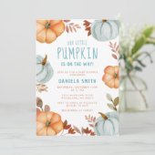 青い小さなかぼちゃが途中の男の子の赤ちゃんシャワー 招待状 (スタンド正面)