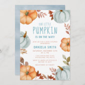 青い小さなかぼちゃが途中の男の子の赤ちゃんシャワー 招待状 (正面/裏面)