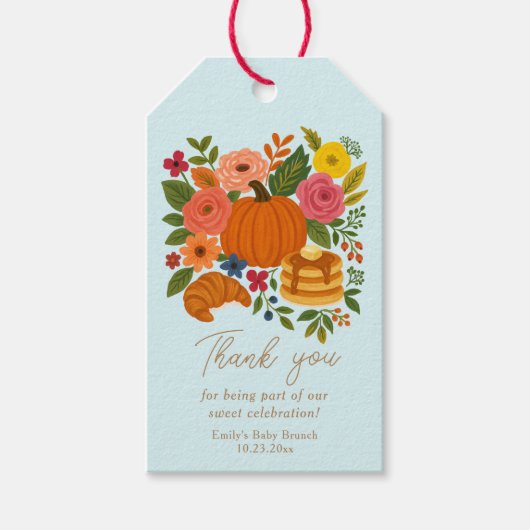 青い小さなかぼちゃのベイビーシャワー感謝祭お礼の品 ギフトタグ (正面)