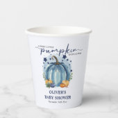 青い小さなかぼちゃの彼の方法で男の子の赤ちゃんシャワー 紙コップ (正面)