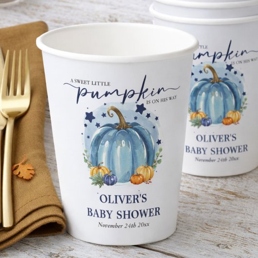 青い小さなかぼちゃの彼の方法で男の子の赤ちゃんシャワー 紙コップ