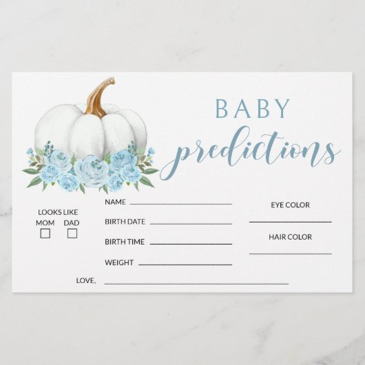 青い小さなカボチャの男の赤ちゃんシャワー予測 便箋 (正面)