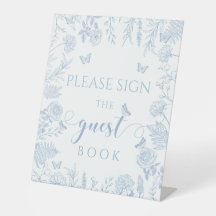 青い小さなバター色の赤ちゃんシャワーゲストブックサイン