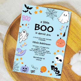 青い小さなブーかわいい幽霊ハロウィーン赤ちゃんシャワー 招待状