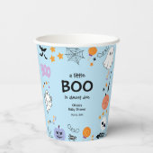青い小さなブーかわいい幽霊ハロウィーン赤ちゃんシャワー 紙コップ (裏面)