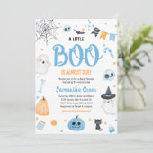 青い小さなブー赤ちゃんシャワー 招待状 (スタンド正面)