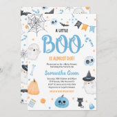 青い小さなブー赤ちゃんシャワー 招待状 (正面/裏面)