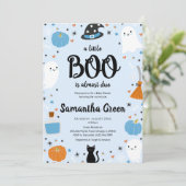 青い小さなブー赤ちゃんシャワー 招待状 (スタンド正面)