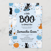 青い小さなブー赤ちゃんシャワー 招待状 (正面/裏面)