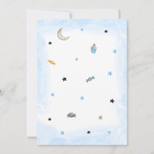 青い小さなブー赤ちゃんシャワー 招待状 (裏面)