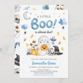 青い小さなブー赤ちゃんシャワー 招待状 (正面/裏面)