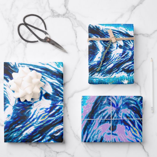 青い小さな犬 ラッピングペーパーシート (正面)