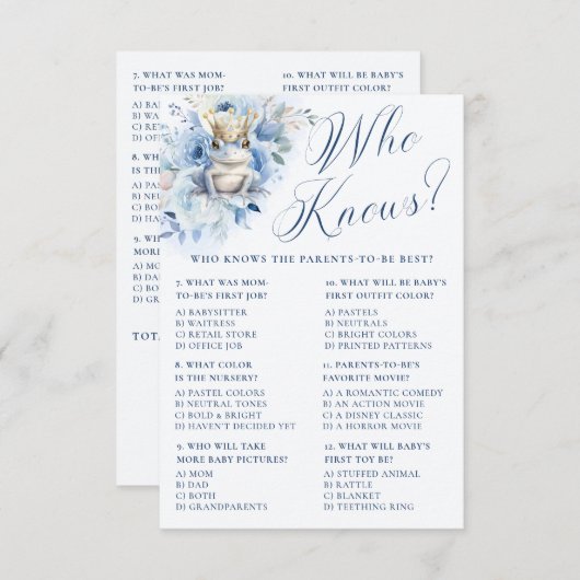 青い小さな王室の王子のシャワー誰が知ってる? エンクロージャーカード (正面/裏面)