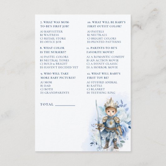 青い小さな王室の王子のシャワー誰が知ってる? エンクロージャーカード (裏面)