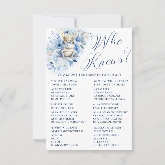 青い小さな王室の王子のシャワー誰が知ってる? 招待状 (正面)