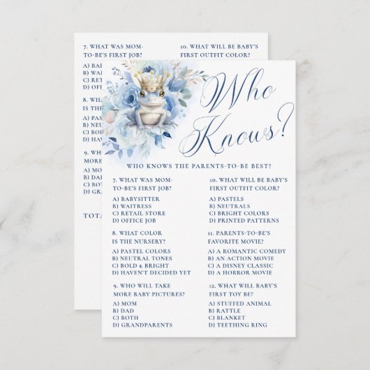 青い小さな王室の王子のシャワー誰が知ってる？ 招待状 (正面/裏面)