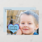 青い小さな男の子のハート「おばあちゃんが好き」 ポストカード (正面/裏面)